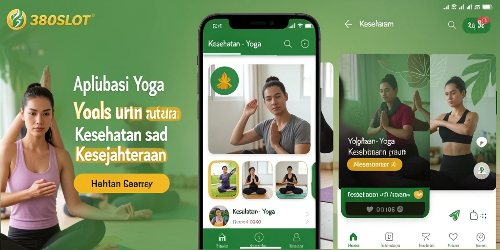 Tampilan antarmuka aplikasi Yoga 380SLOT dengan fitur latihan dan meditasi.