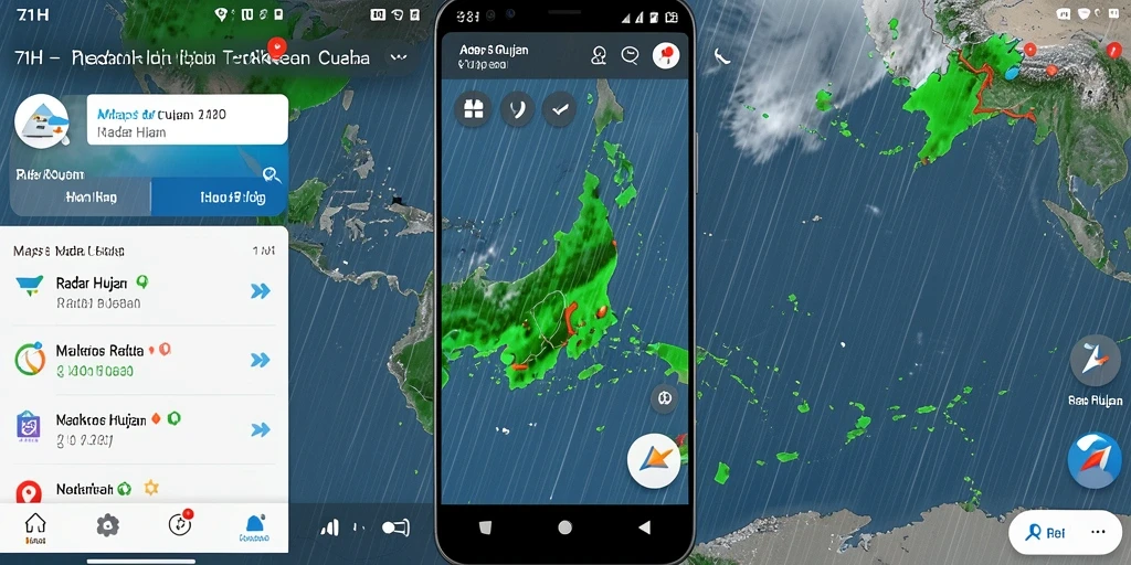 Tampilan antarmuka utama 71H menampilkan peta radar hujan.