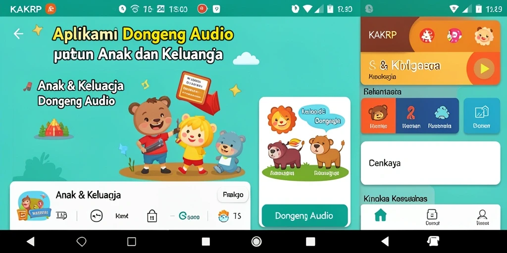 Antarmuka pengguna KAKRP dengan variasi dongeng audio yang menarik.