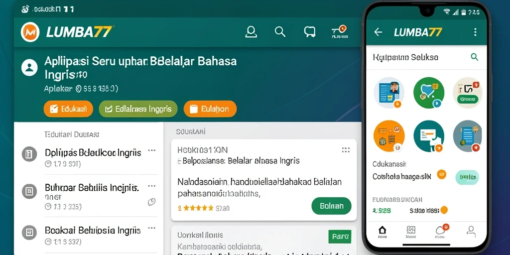 Screenshot aplikasi LUMBA77 menunjukkan antarmuka yang ramah pengguna untuk belajar Bahasa Inggris.